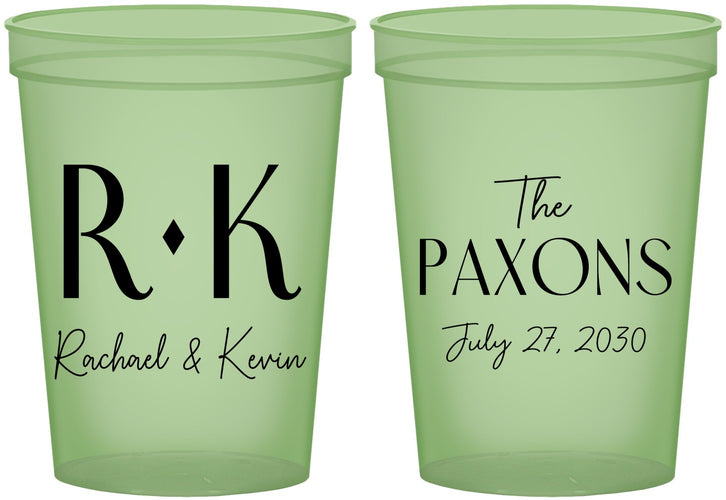 Custom Wedding 16 oz Glow In The Dark Cups - Two Letter Monogram | 802