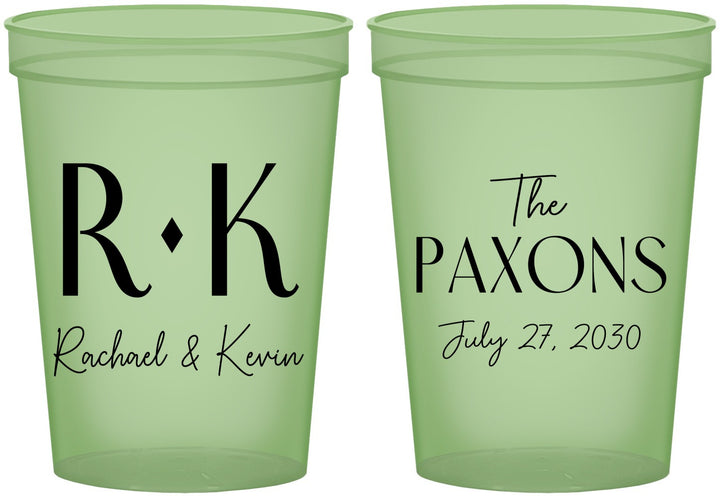 Custom Wedding 16 oz Glow In The Dark Cups - Two Letter Monogram | 802