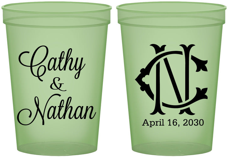 Custom Wedding 16 oz Glow In The Dark Cups - Two Letter Monogram | 807