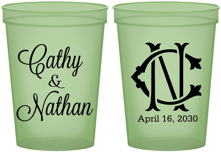 Custom Wedding 16 oz Glow In The Dark Cups - Two Letter Monogram | 807