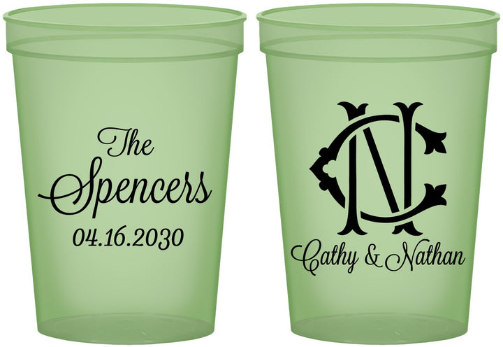 Custom Wedding 16 oz Glow In The Dark Cups - Two Letter Monogram | 808