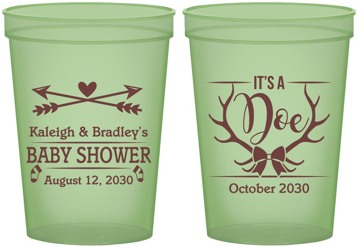 Custom Baby Shower 16 oz Glow In The Dark Cups - It’s A Doe Antler | 90001