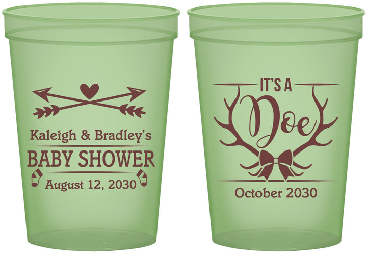Custom Baby Shower 16 oz Glow In The Dark Cups - It’s A Doe Antler | 90001