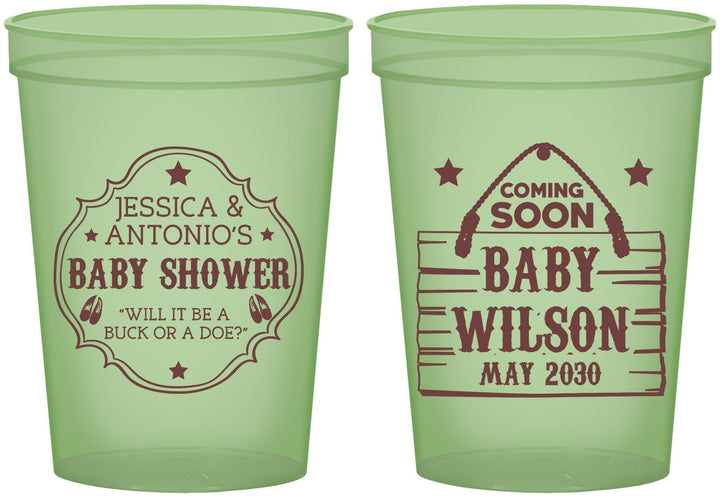 Custom Baby Shower 16 oz Glow In The Dark Cups - Gender Reveal Buck Or Doe | 90002