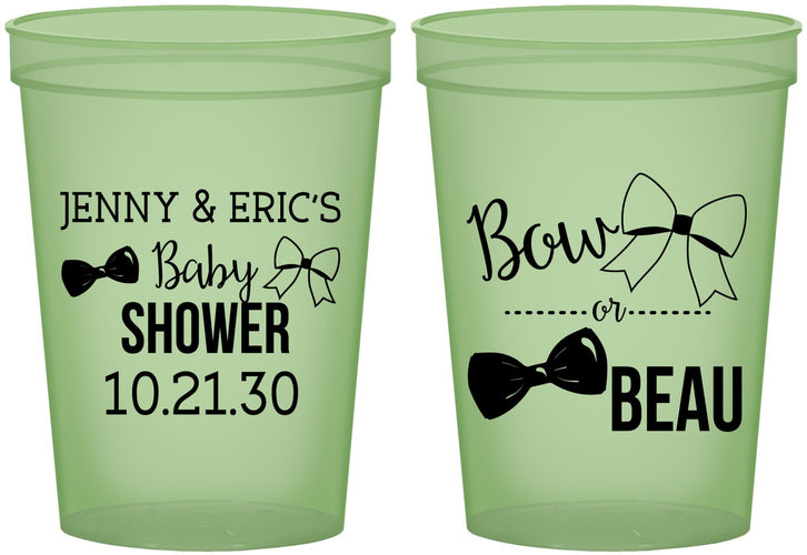 Custom Baby Shower 16 oz Glow In The Dark Cups - Gender Reveal Bow Or Beau | 90004