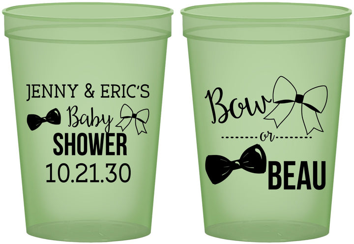 Custom Baby Shower 16 oz Glow In The Dark Cups - Gender Reveal Bow Or Beau | 90004