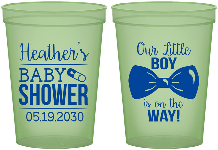 Custom Baby Shower 16 oz Glow In The Dark Cups - Little Boy Is On The Way | 90005