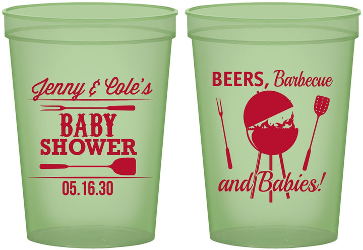 Custom Baby Shower 16 oz Glow In The Dark Cups - Beers Bbq Babies | 90006