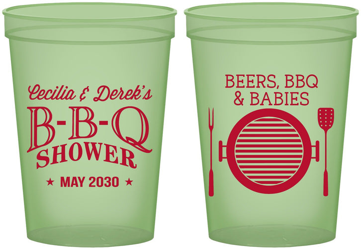 Custom Baby Shower 16 oz Glow In The Dark Cups - Beers Bbq Babies | 90007