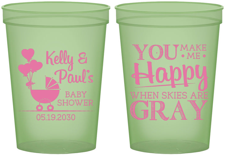 Custom Baby Shower 16 oz Glow In The Dark Cups - You Make Me Happy | 90010