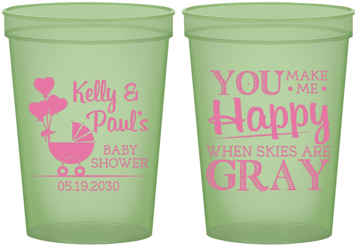 Custom Baby Shower 16 oz Glow In The Dark Cups - You Make Me Happy | 90010