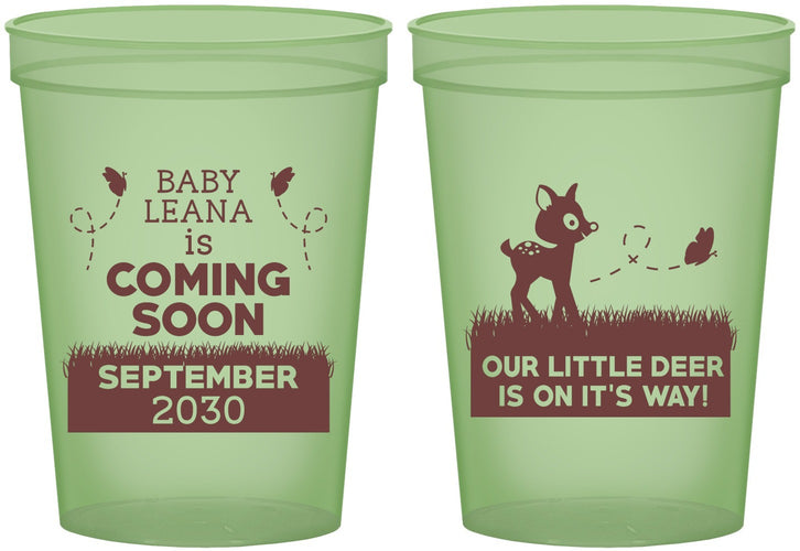 Custom Baby Shower 16 oz Glow In The Dark Cups - Little Deer On The Way | 90011