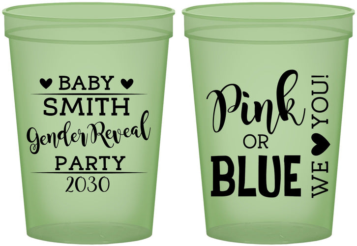 Custom Baby Shower 16 oz Glow In The Dark Cups - Gender Reveal Pink Or Blue | 90012