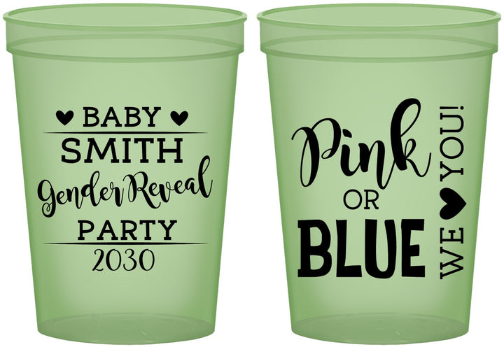 Custom Baby Shower 16 oz Glow In The Dark Cups - Gender Reveal Pink Or Blue | 90012