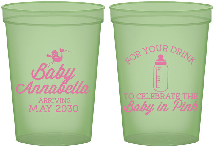 Custom Baby Shower 16 oz Glow In The Dark Cups - Drink Baby In Pink | 90014