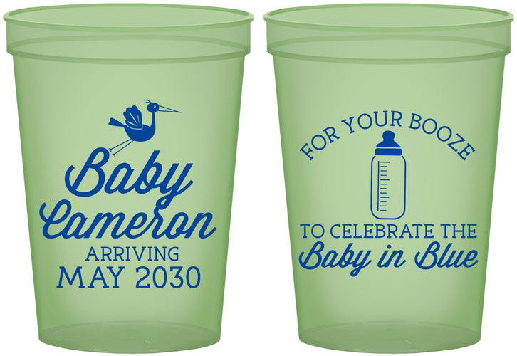 Custom Baby Shower 16 oz Glow In The Dark Cups - Booze Baby In Blue | 90015