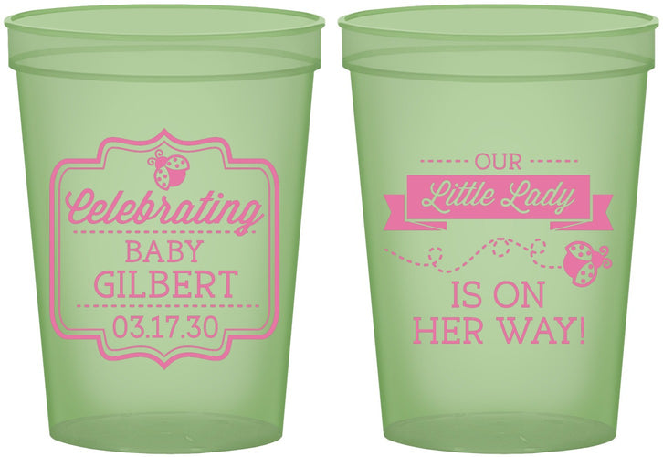 Custom Baby Shower 16 oz Glow In The Dark Cups - Little Lady On The Way | 90022