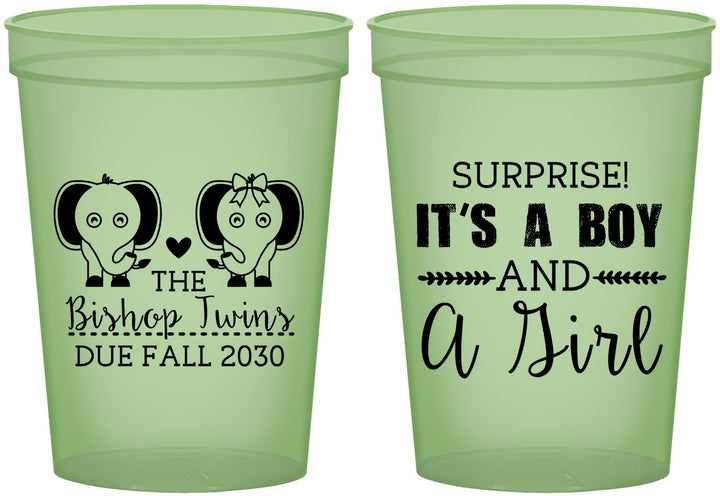 Custom Baby Shower 16 oz Glow In The Dark Cups - Twins Boy And Girl | 90026
