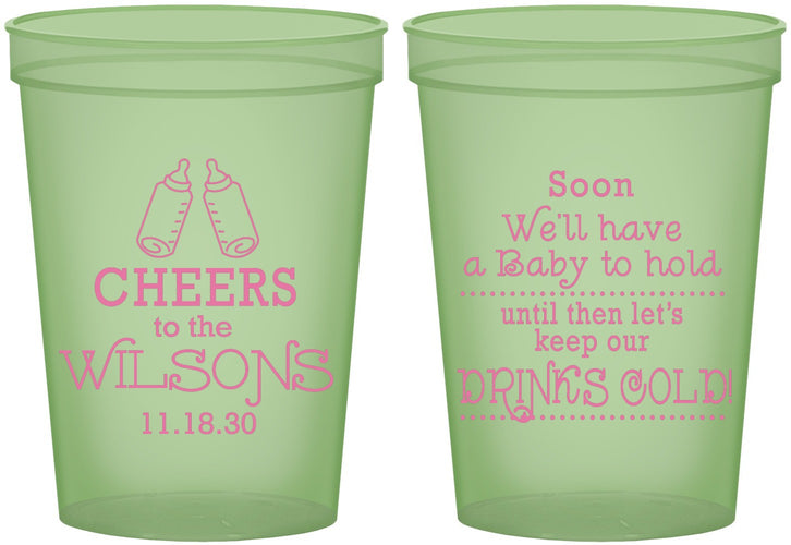 Custom Baby Shower 16 oz Glow In The Dark Cups - Cheers Bottle | 90031