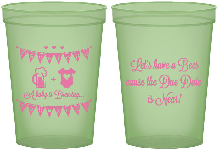 Custom Baby Shower 16 oz Glow In The Dark Cups - Beer Due Date Is Near | 90032