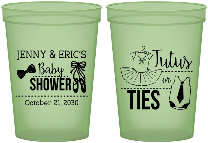 Custom Baby Shower 16 oz Glow In The Dark Cups - Gender Reveal Tutus Or Ties | 90033
