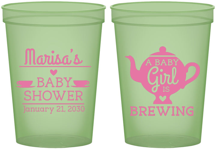 Custom Baby Shower 16 oz Glow In The Dark Cups - Baby Girl Is Brewing | 90034