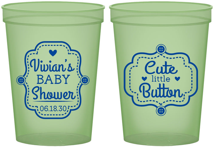 Custom Baby Shower 16 oz Glow In The Dark Cups - Cute Little Button | 90035