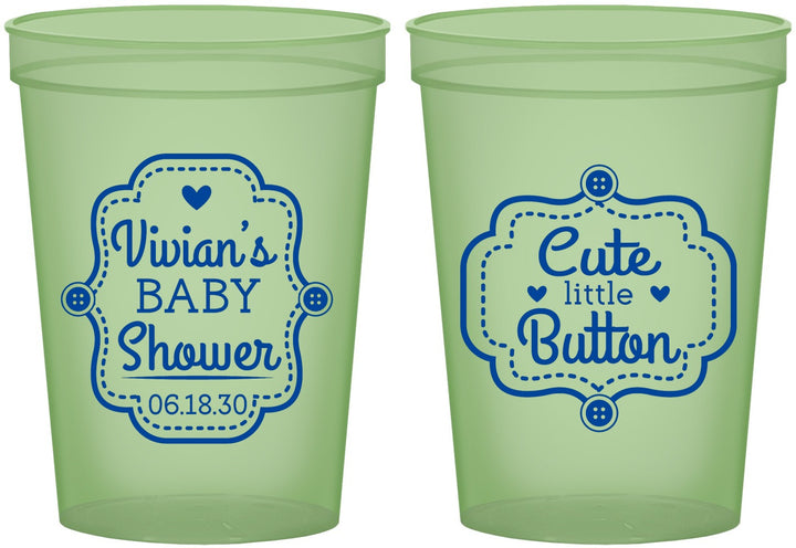 Custom Baby Shower 16 oz Glow In The Dark Cups - Cute Little Button | 90035