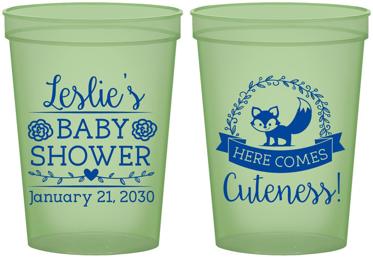Custom Baby Shower 16 oz Glow In The Dark Cups - Fox Cuteness | 90036