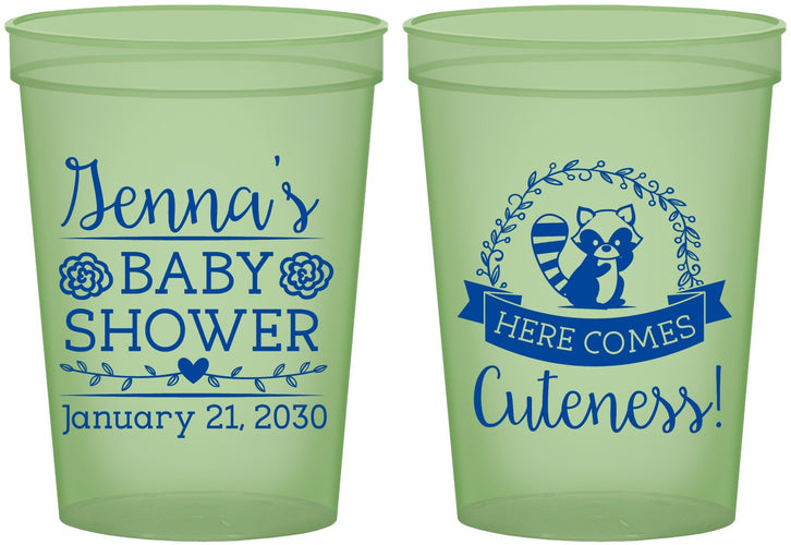 Custom Baby Shower 16 oz Glow In The Dark Cups - Racoon Cuteness | 90037