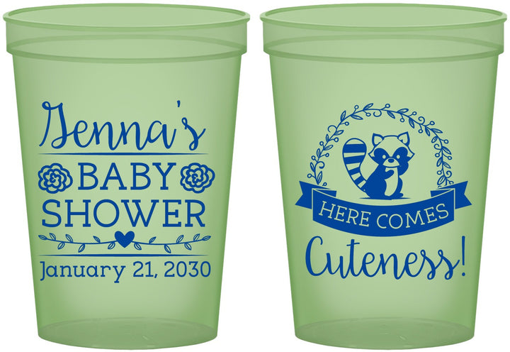Custom Baby Shower 16 oz Glow In The Dark Cups - Racoon Cuteness | 90037