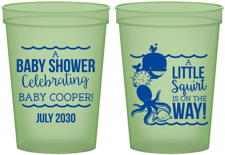 Custom Baby Shower 16 oz Glow In The Dark Cups - Little Squirt On The Way | 90045