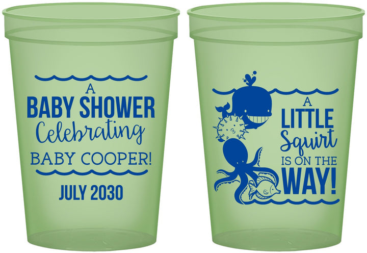 Custom Baby Shower 16 oz Glow In The Dark Cups - Little Squirt On The Way | 90045