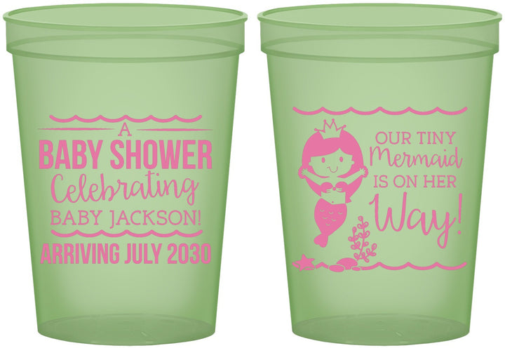 Custom Baby Shower 16 oz Glow In The Dark Cups - Mermaid On Her Way | 90046