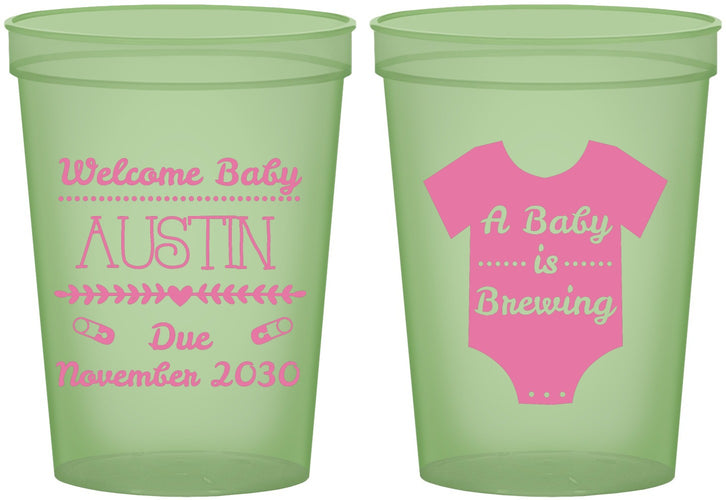 Custom Baby Shower 16 oz Glow In The Dark Cups - Baby Is Brewing | 90050