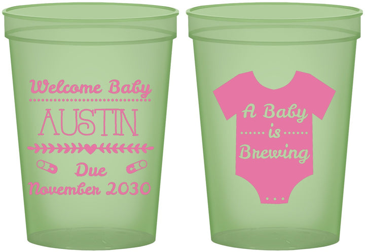 Custom Baby Shower 16 oz Glow In The Dark Cups - Baby Is Brewing | 90050