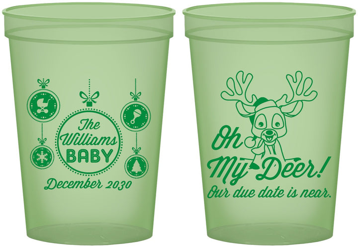 Custom Baby Shower 16 oz Glow In The Dark Cups - Oh My Deer Christmas | 90051