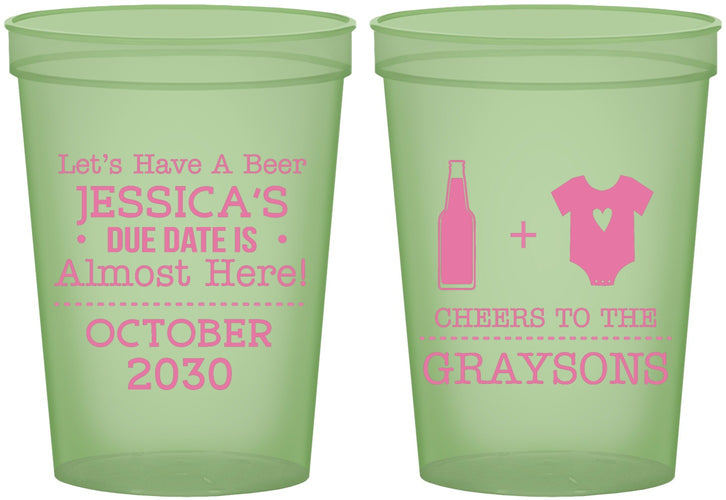 Custom Baby Shower 16 oz Glow In The Dark Cups - Due Date Almost Here | 90052