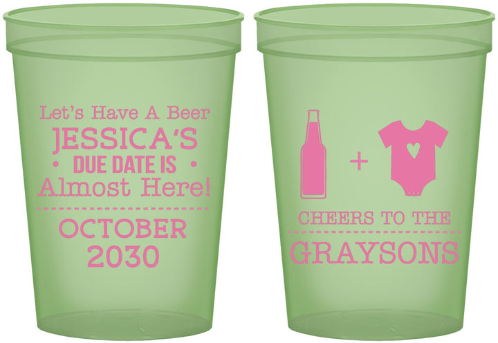 Custom Baby Shower 16 oz Glow In The Dark Cups - Due Date Almost Here | 90052