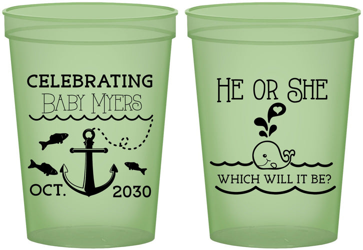 Custom Baby Shower 16 oz Glow In The Dark Cups - Gender Reveal Whale | 90053