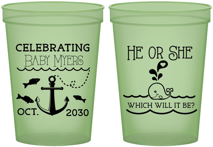 Custom Baby Shower 16 oz Glow In The Dark Cups - Gender Reveal Whale | 90053
