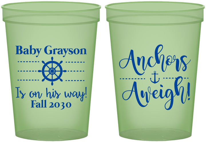 Custom Baby Shower 16 oz Glow In The Dark Cups - Nautical Anchors Aweigh | 90054