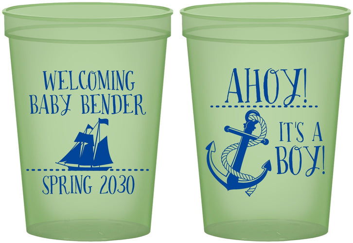 Custom Baby Shower 16 oz Glow In The Dark Cups - Nautical Ahoy It’s A Boy | 90055