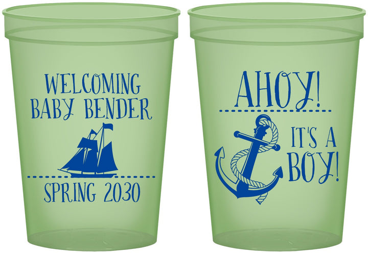 Custom Baby Shower 16 oz Glow In The Dark Cups - Nautical Ahoy It’s A Boy | 90055