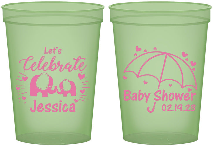 Custom Baby Shower 16 oz Glow In The Dark Cups - Elephant Lets Celebrate | 90058
