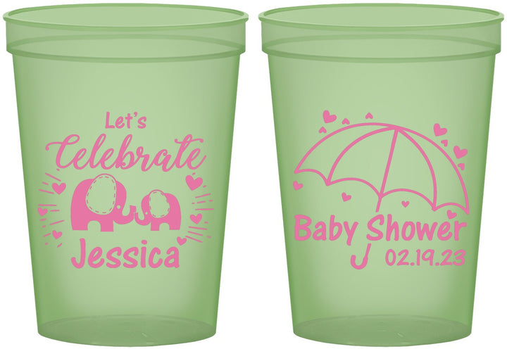 Custom Baby Shower 16 oz Glow In The Dark Cups - Elephant Lets Celebrate | 90058