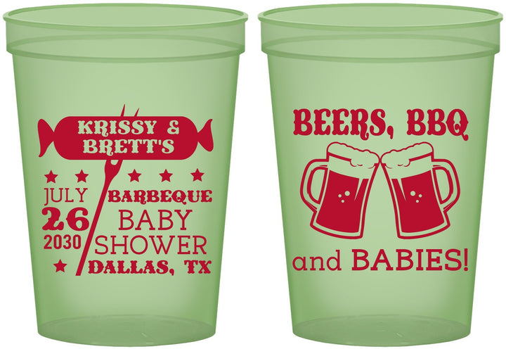 Custom Baby Shower 16 oz Glow In The Dark Cups - Beers Bbq Babies | 90060