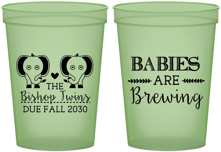 Custom Baby Shower 16 oz Glow In The Dark Cups - Twins Baby Elephant | 90071