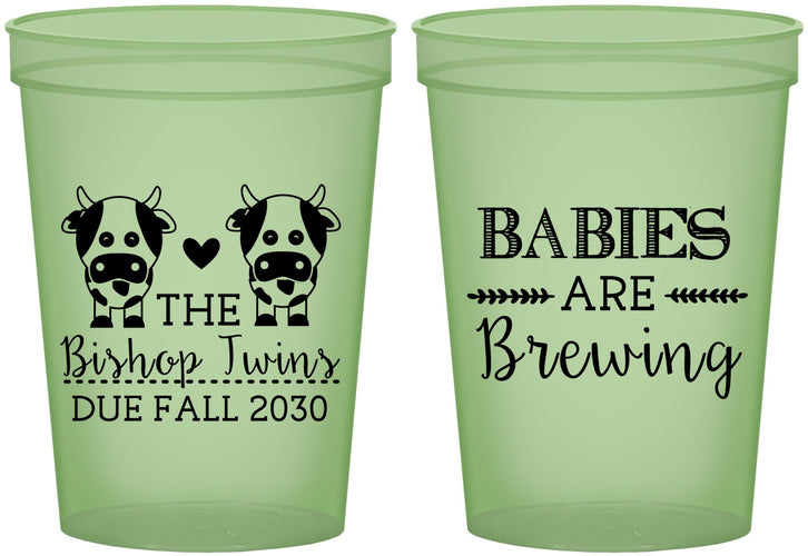 Custom Baby Shower 16 oz Glow In The Dark Cups - Twins Baby Cows | 90072