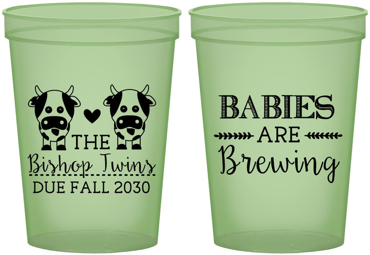 Custom Baby Shower 16 oz Glow In The Dark Cups - Twins Baby Cows | 90072